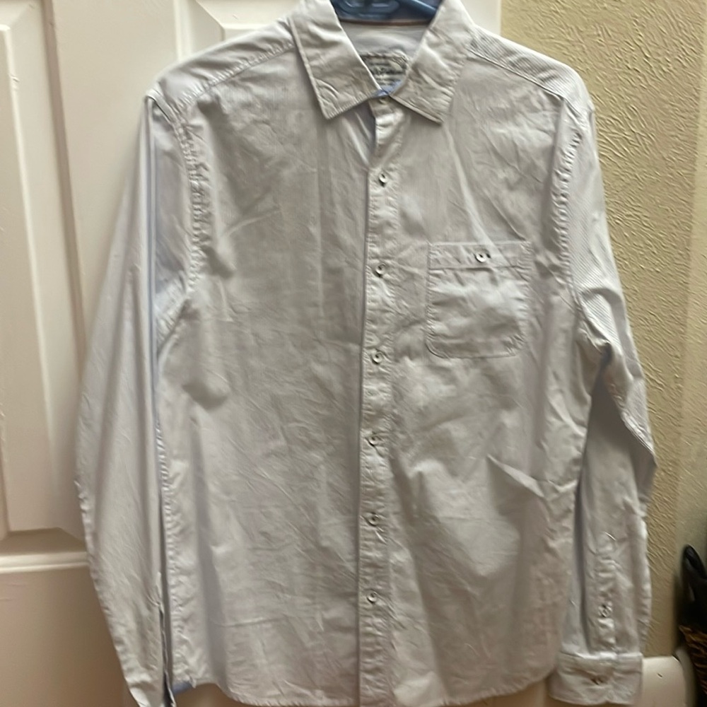 Men’s Flag and Anthem pinstripe button down shirt